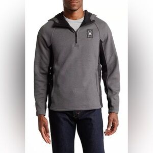SPYDER POLAR 1/4 ZIP GRAY MEDIUM FLEECE HOODIE PULLOVER JACKET THERMAL